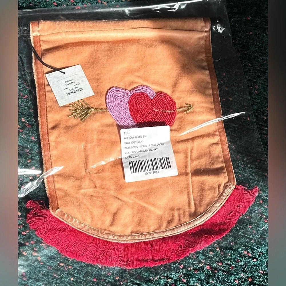 Arrow Heart Tapestry with Red and Purple Embroidery